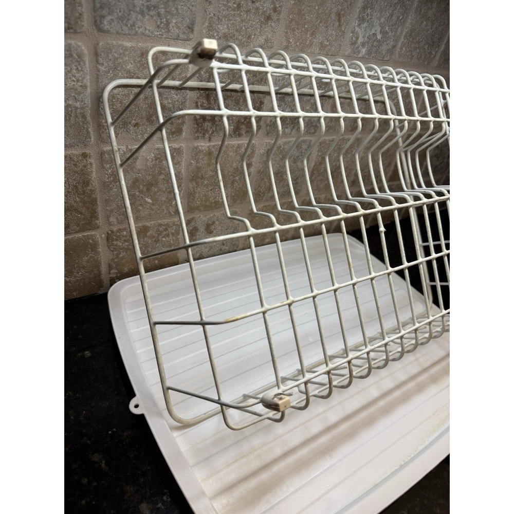 Vintage Rubbermaid White Coated Dish Drying Rack W/Silverware Cup & Drain Mat - Picture 10 of 16